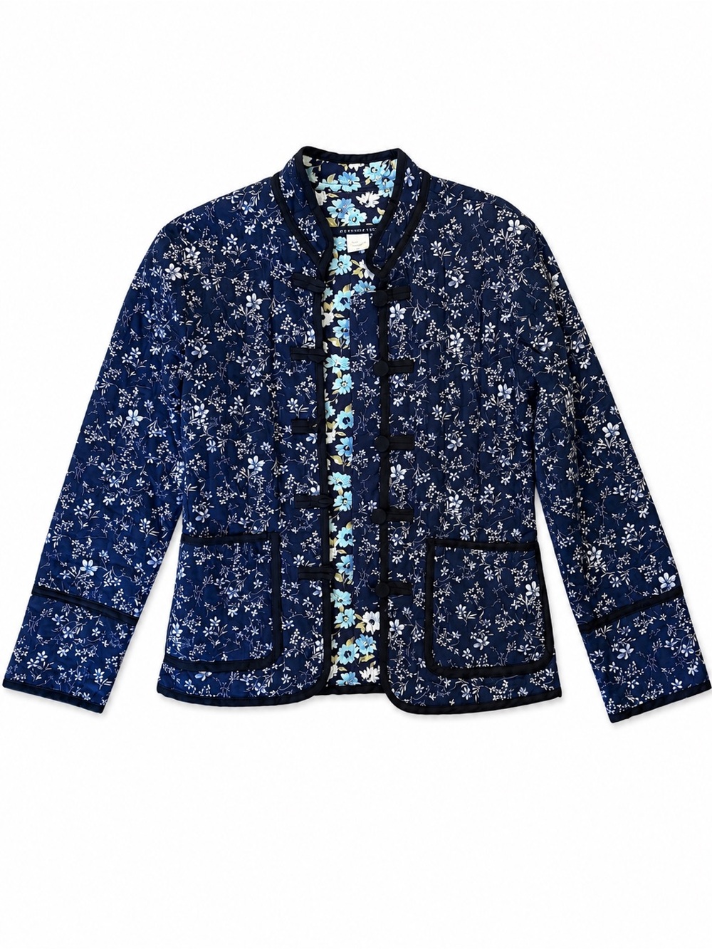 Vintage Anthropologie Quilted Floral Navy Jacket